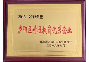 安徽鼎鑫投资集团荣获2016-2017年度庐阳区精准扶贫优秀企业称号